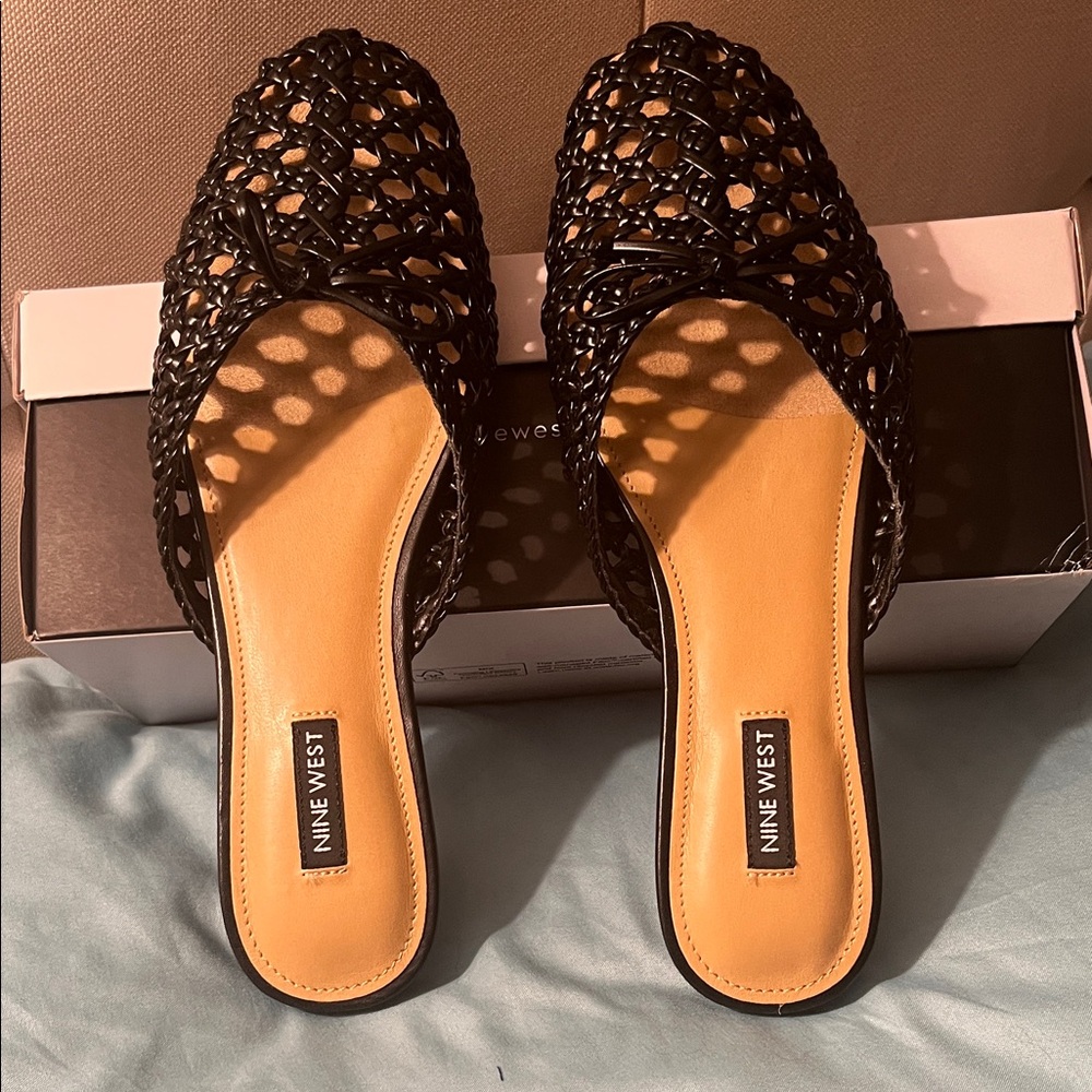 Nine West Black Woven Mules